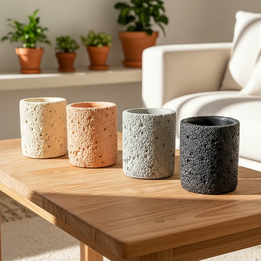 Vela Soja Frasco Cerámica Rústico 9cm - 4 Colores Elegantes Gris Vela Frank Home Chile