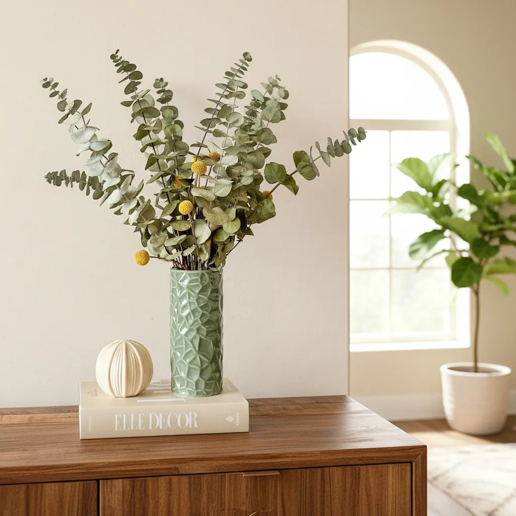 Florero Cerámica Tubo Textura Verde Florero Frank Home Chile